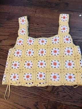 Altar'd State Yellow Crochet Floral Crop Tank